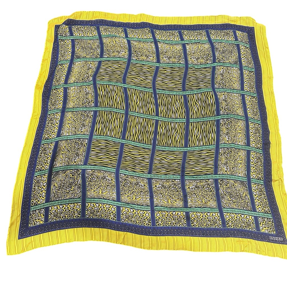 RODIER Yellow Purple Animal Print Silk Scarf 39x39